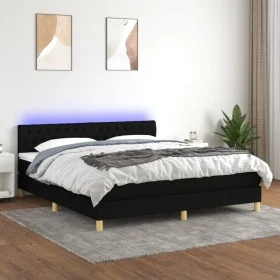 Box spring bed with LED mattress black fabric 180x200 cm by vidaXL, Beds and slatted bases - Ref: Foro24-3133975, Price: 549,...