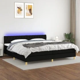 Box spring bed with LED mattress black fabric 200x200 cm by vidaXL, Beds and slatted bases - Ref: Foro24-3133983, Price: 589,...