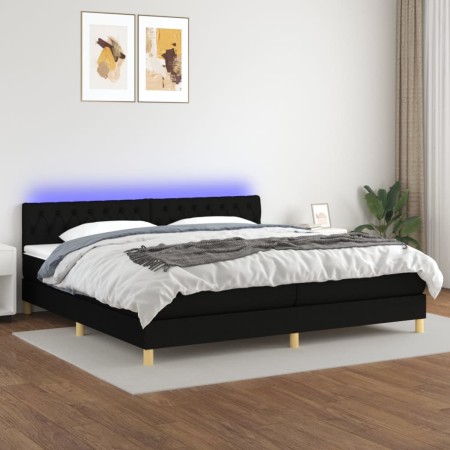 Box spring bed with LED mattress black fabric 200x200 cm by vidaXL, Beds and slatted bases - Ref: Foro24-3133983, Price: 604,...