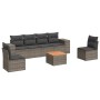 Set de sofás de jardín 7 piezas con cojines ratán PE gris