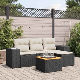 Set de muebles de jardín 5 pzas y cojines ratán sintético negro