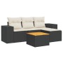 Set de muebles de jardín 5 pzas y cojines ratán sintético negro