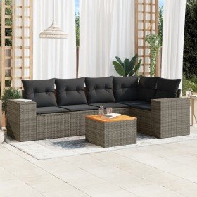 Set de muebles de jardín 6 pzas y cojines ratán sintético gris Set de muebles de jardín 6 pzas y cojines ratán sintético gris