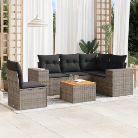 Set de muebles de jardín 6 pzas y cojines ratán sintético gris Set de muebles de jardín 6 pzas y cojines ratán sintético gris