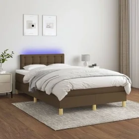 Box spring bed with mattress and LED dark brown fabric 120x200 cm by vidaXL, Beds and slatted bases - Ref: Foro24-3134024, Pr...