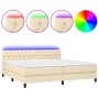 Cama box spring colchón y luces LED tela crema 200x200 cm de vidaXL, Camas y somieres - Ref: Foro24-3133426, Precio: 559,72 €