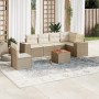 Set sofás de jardín 7 piezas y cojines ratán sintético beige