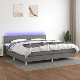 Cama box spring con colchón y LED tela gris oscuro 200x200 cm de vidaXL, Camas y somieres - Ref: Foro24-3133582, Precio: 572,...
