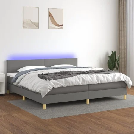 Cama box spring con colchón y LED tela gris oscuro 200x200 cm de vidaXL, Camas y somieres - Ref: Foro24-3133582, Precio: 583,...
