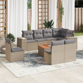 Set de sofás de jardín 9 pzas con cojines ratán sintético beige