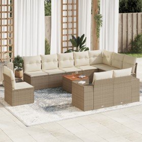 Set de sofás de jardín 11pzas con cojines ratán sintético beige