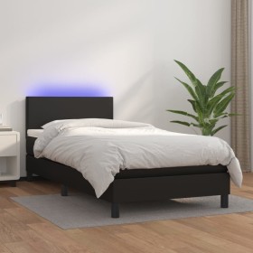 Cama box spring y colchón LED cuero sintético negro 80x200 cm