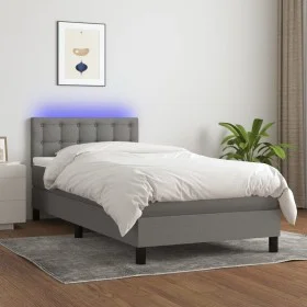 Box spring bed mattress and LED lights dark gray fabric 90x200 cm by vidaXL, Beds and slatted bases - Ref: Foro24-3133446, Pr...