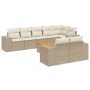 Set de sofás de jardín 9 pzas con cojines ratán sintético beige