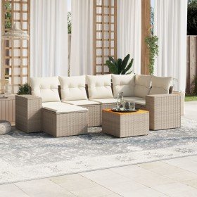 Set sofás de jardín 7 piezas y cojines ratán sintético beige Set sofás de jardín 7 piezas y cojines ratán sintético beige