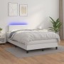 Cama box spring colchón y LED cuero sintético blanco 120x200 cm