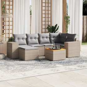 Set sofás de jardín 7 piezas y cojines ratán sintético beige en Conjuntos de jardín | Comprar online en Foro24