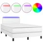 Box spring bed with mattress and LED white synthetic leather 120x200 cm by vidaXL, Beds and slatted bases - Ref: Foro24-31340...