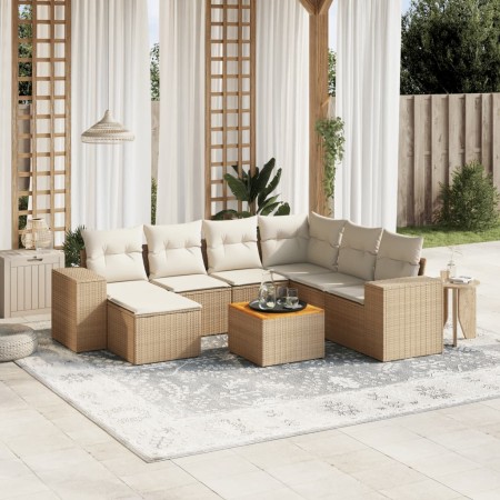 Juego de sofás de jardín con cojines beige 8 pzas ratán PE