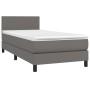 Cama box spring y colchón LED cuero sintético gris 80x200 cm