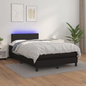 Cama box spring colchón y LED cuero sintético negro 120x200 cm