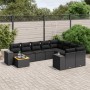 Set de sofás de jardín 10 pzas cojines ratán sintético negro