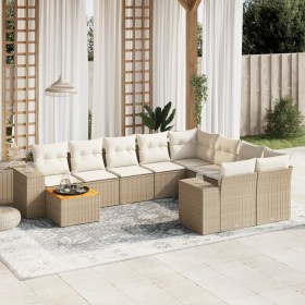 Juego de sofás jardín con cojines beige 10 pzas ratán sintético