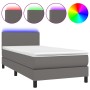 Cama box spring colchón y LED cuero sintético gris 100x200 cm