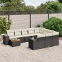Set de sofás de jardín 11 pzas y cojines ratán sintético negro