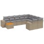 Set de sofás de jardín 11pzas con cojines ratán sintético beige