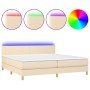 Box spring bed with mattress and LED cream fabric 200x200 cm by vidaXL, Beds and slatted bases - Ref: Foro24-3133586, Price: ...