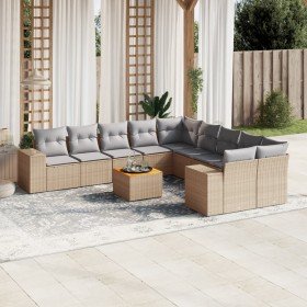 Set de sofás de jardín 11pzas con cojines ratán sintético beige