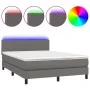 Box spring bed with mattress and LED gray synthetic leather 140x190 cm by vidaXL, Beds and slatted bases - Ref: Foro24-313410...