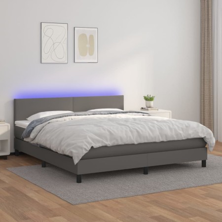Cama box spring colchón y LED cuero sintético gris 180x200 cm de vidaXL, Camas y somieres - Ref: Foro24-3134121, Precio: 538,...