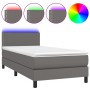 Box spring bed with mattress and LED gray synthetic leather 100x200 cm by vidaXL, Beds and slatted bases - Ref: Foro24-313415...