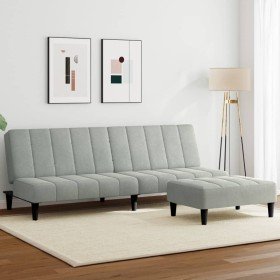 Sofá cama de 2 plazas con taburete terciopelo gris claro Sofá cama de 2 plazas con taburete terciopelo gris claro