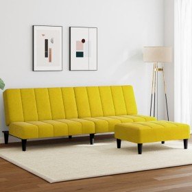 Sofá cama de 2 plazas con taburete terciopelo amarillo Sofá cama de 2 plazas con taburete terciopelo amarillo
