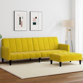 Sofá cama de 2 plazas con taburete terciopelo amarillo Sofá cama de 2 plazas con taburete terciopelo amarillo