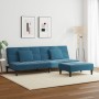 Sofá cama de 2 plazas con taburete terciopelo azul