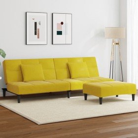 Sofá cama de 2 plazas con taburete terciopelo amarillo Sofá cama de 2 plazas con taburete terciopelo amarillo