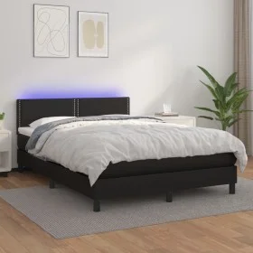 Box spring bed with mattress and LED black synthetic leather 140x190 cm by vidaXL, Beds and slatted bases - Ref: Foro24-31341...