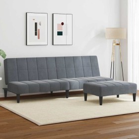 Sofá cama de 2 plazas con taburete terciopelo gris oscuro