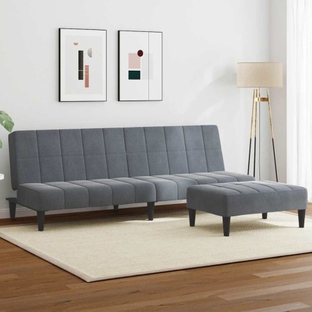 Sofá cama de 2 plazas con taburete terciopelo gris oscuro