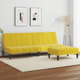 Sofá cama de 2 plazas con taburete terciopelo amarillo Sofá cama de 2 plazas con taburete terciopelo amarillo