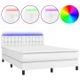 Box spring bed with mattress and LED white synthetic leather 140x200 cm by vidaXL, Beds and slatted bases - Ref: Foro24-31342...