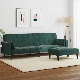 Sofá cama de 2 plazas con taburete terciopelo verde oscuro Sofá cama de 2 plazas con taburete terciopelo verde oscuro