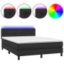 Box spring bed with mattress and LED black synthetic leather 140x190 cm by vidaXL, Beds and slatted bases - Ref: Foro24-31342...