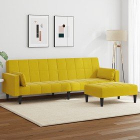 Sofá cama de 2 plazas con taburete terciopelo amarillo Sofá cama de 2 plazas con taburete terciopelo amarillo
