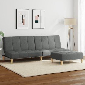 Sofá cama de 2 plazas con taburete tela gris oscuro Sofá cama de 2 plazas con taburete tela gris oscuro