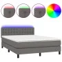 Box spring bed with mattress and LED gray synthetic leather 140x190 cm by vidaXL, Beds and slatted bases - Ref: Foro24-313422...